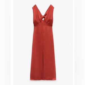 Zara Red Satin Midi Dress